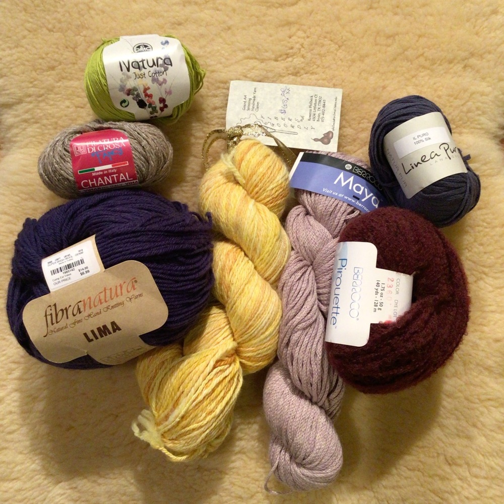 Bundle of 7 specialty yarn skeins